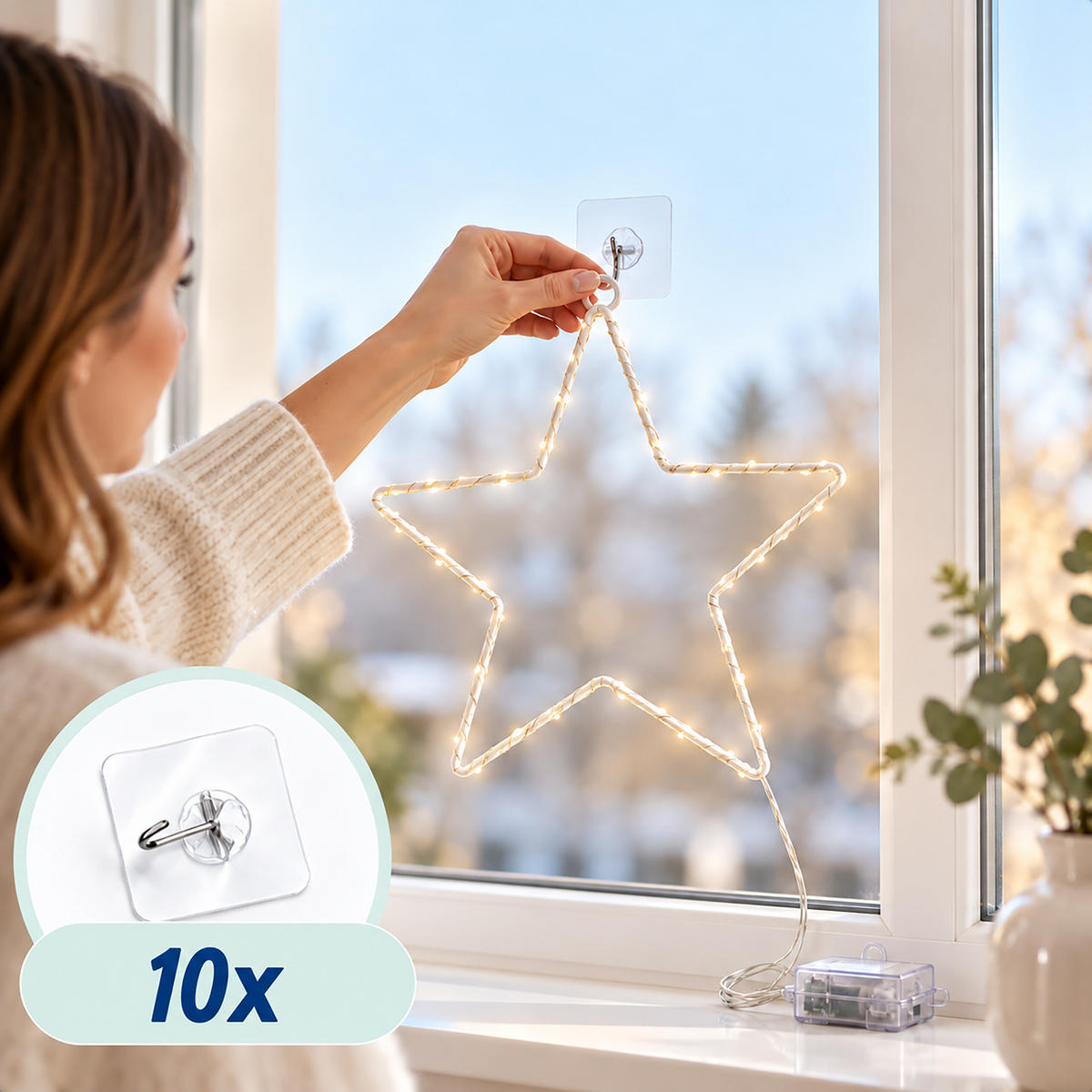 ZVEZDA Bela LED 2-delni-set 30 cm toplo bela - bela, kovina/umetna masa (29/30/2cm) - Relaxdays