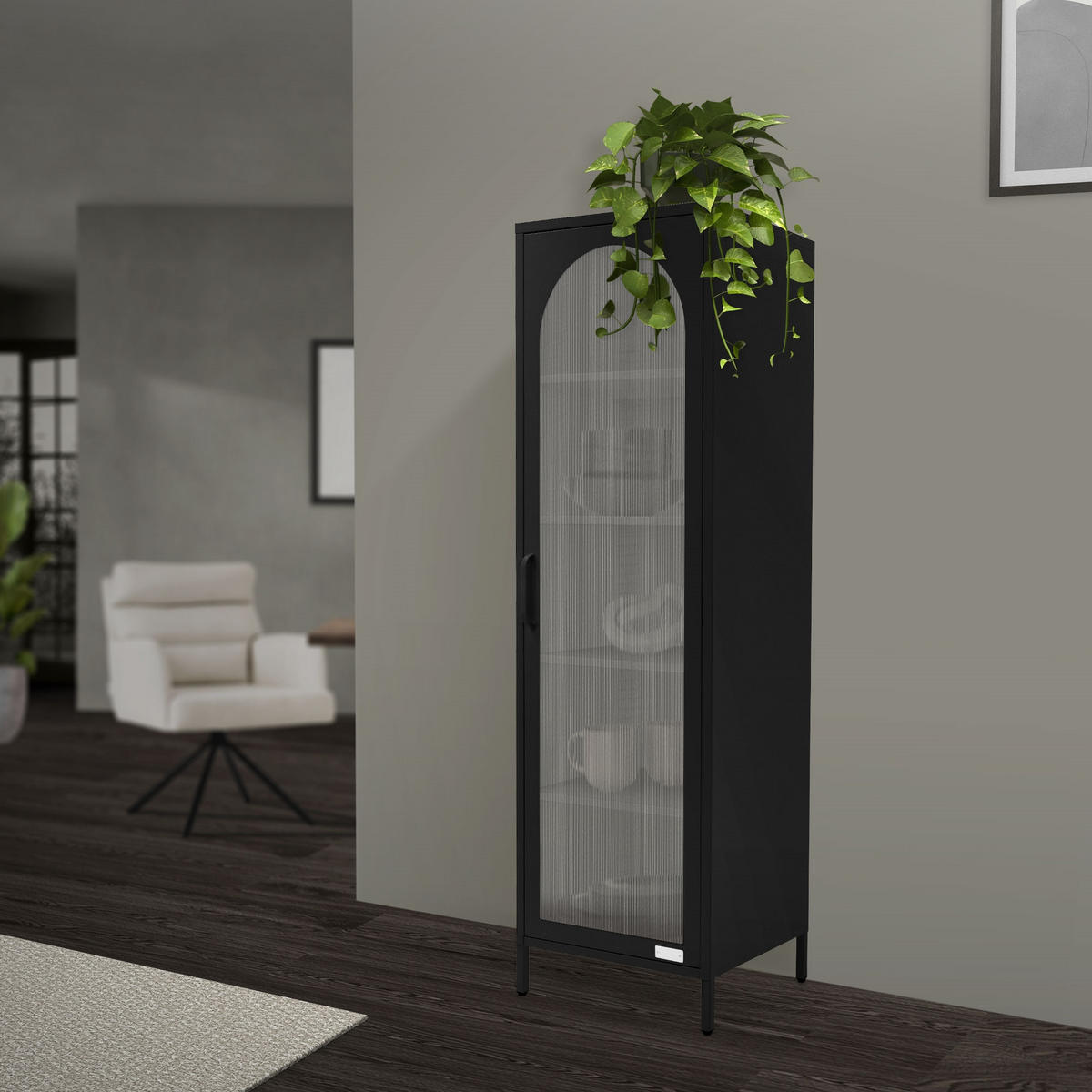 VITRINENSCHRANK 45x145x35 cm Schwarz aus Stahl - Schwarz, Metall (45/145/35cm) - ML-DESIGN