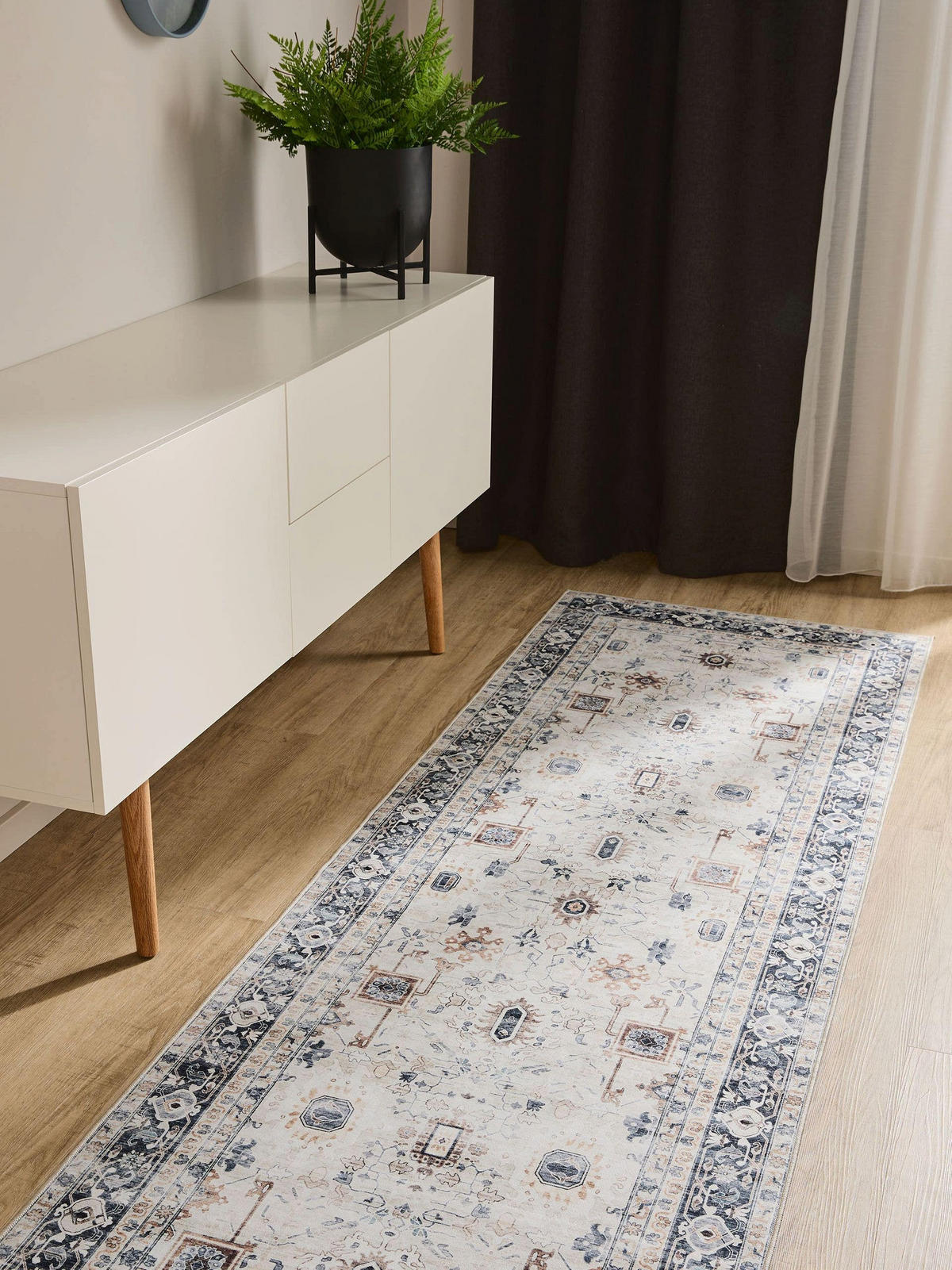 VINTAGE-LÄUFER George waschbar 80x240 cm - Creme/Grau, Kunststoff (80/240cm) - benuta