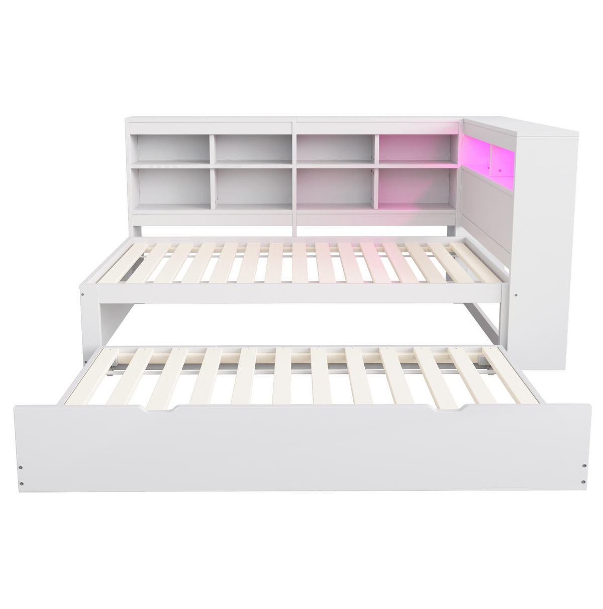 MULTIFUNKTIONSBETT 90/200 cm Weiß mit ausziehbarem Bett und USB-Anschluss - Weiß, Holzwerkstoff (90/200cm) - OKWISH