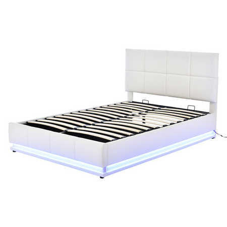 TAPECIRANI KREVET 140x200 Bijeli Umjetna Koža LED Hidraulični - bijela, tekstil (140/200cm) - FLIEKS