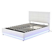 TAPECIRANI KREVET 140x200 Bijeli Umjetna Koža LED Hidraulični - bijela, tekstil (140/200cm) - FLIEKS