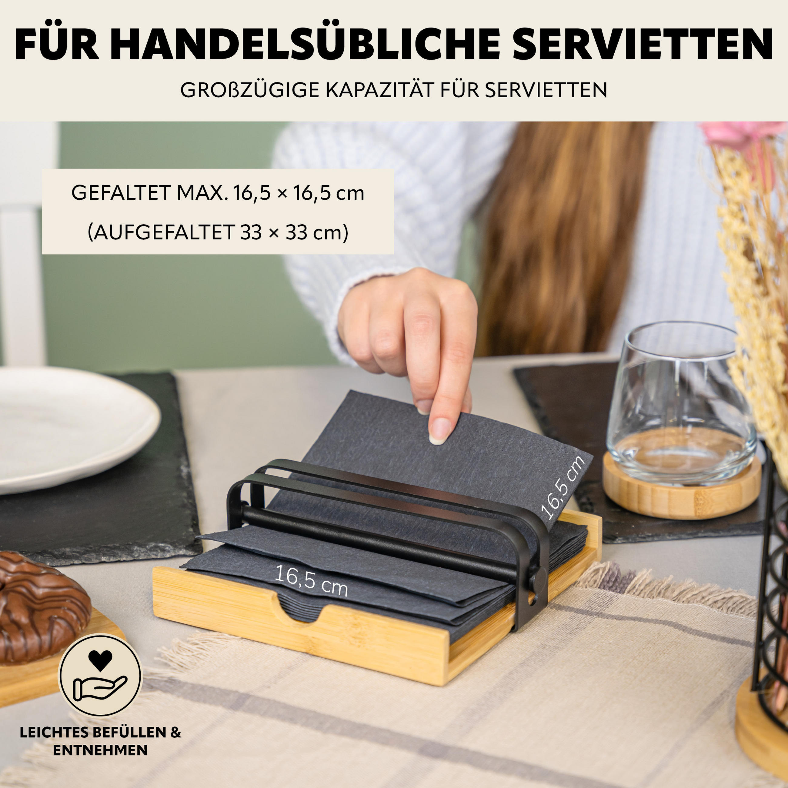 Thumbnail - bremermann Serviettenhalter,, Schwarz, Holz, 19x5.5 cm, Wohntextilien, Tischwäsche, Stoffservietten