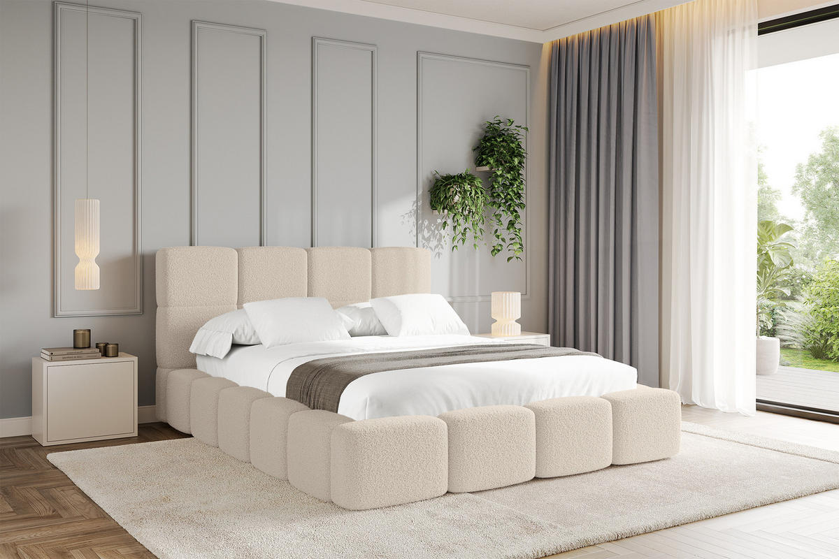 POLSTERBETT mit Bettkasten und Lattenrost, Bett mit Kopfteil, Boxbett ohne Matratze, Doppelbett mit Stauraum - NATA 160x200 Dunkelbeige - Hellbraun, Holzwerkstoff/Textil (160/200cm) - ALTDECOR