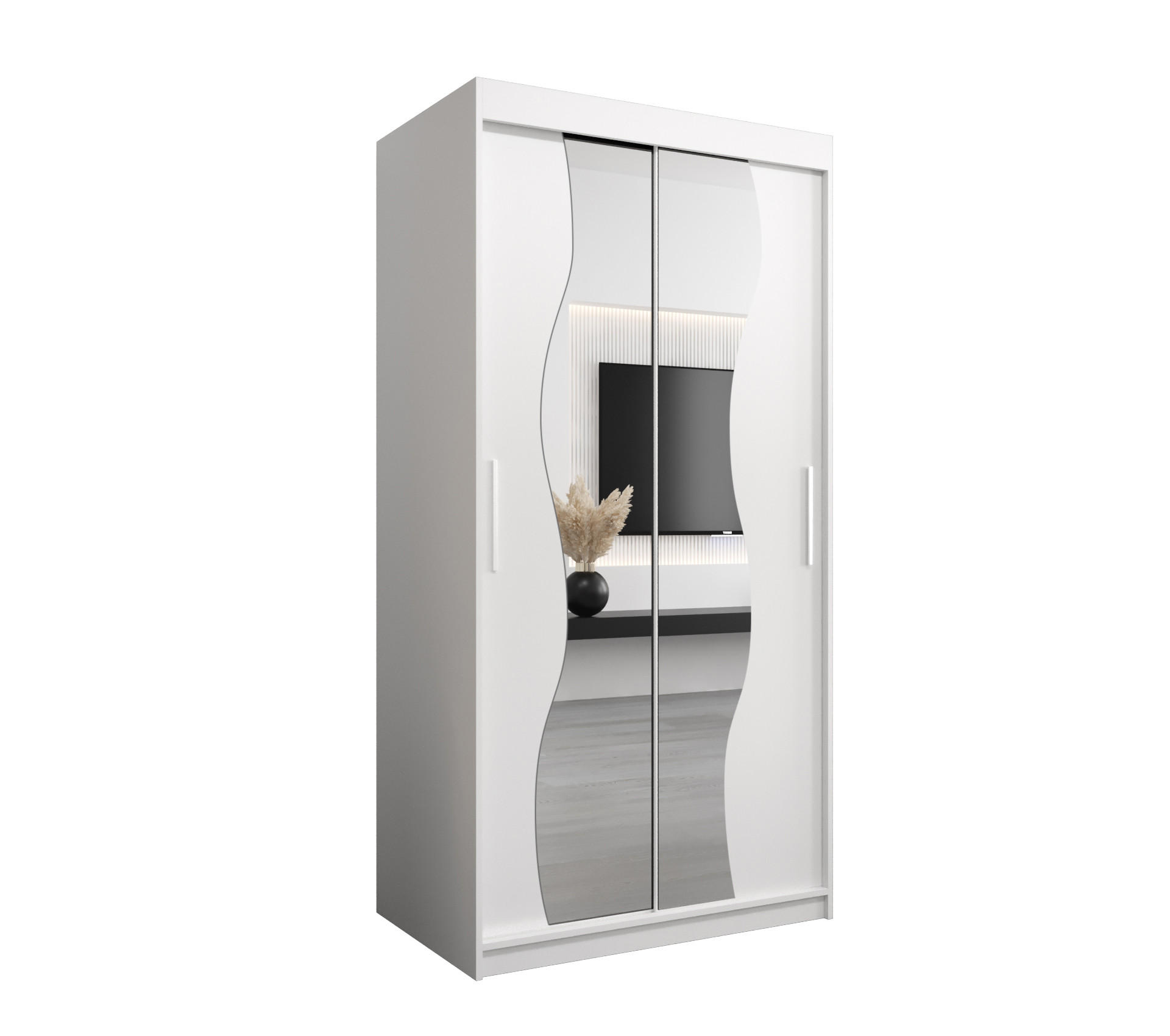 Abiks Möbel Schwebetürenschrank Weiß, Weiß 100x200x62 cm