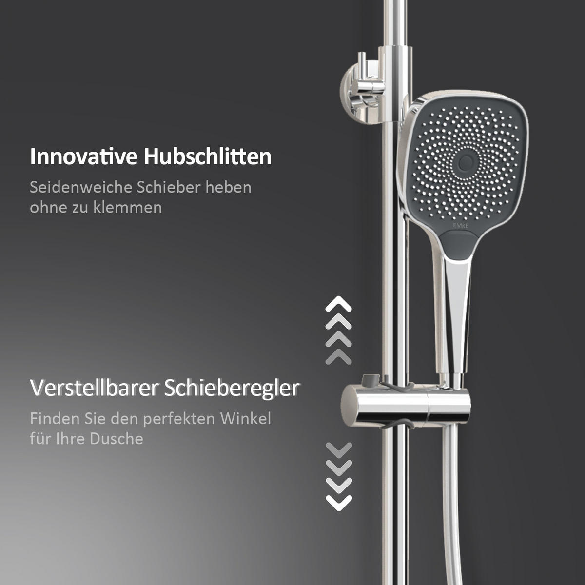 ÜBERKOPFBRAUSESET mit Thermostat Aufputz Drei Wasserauslassmethoden Chrom - Chromfarben, Metall (66.5/198.6/71.1cm) - EMKE