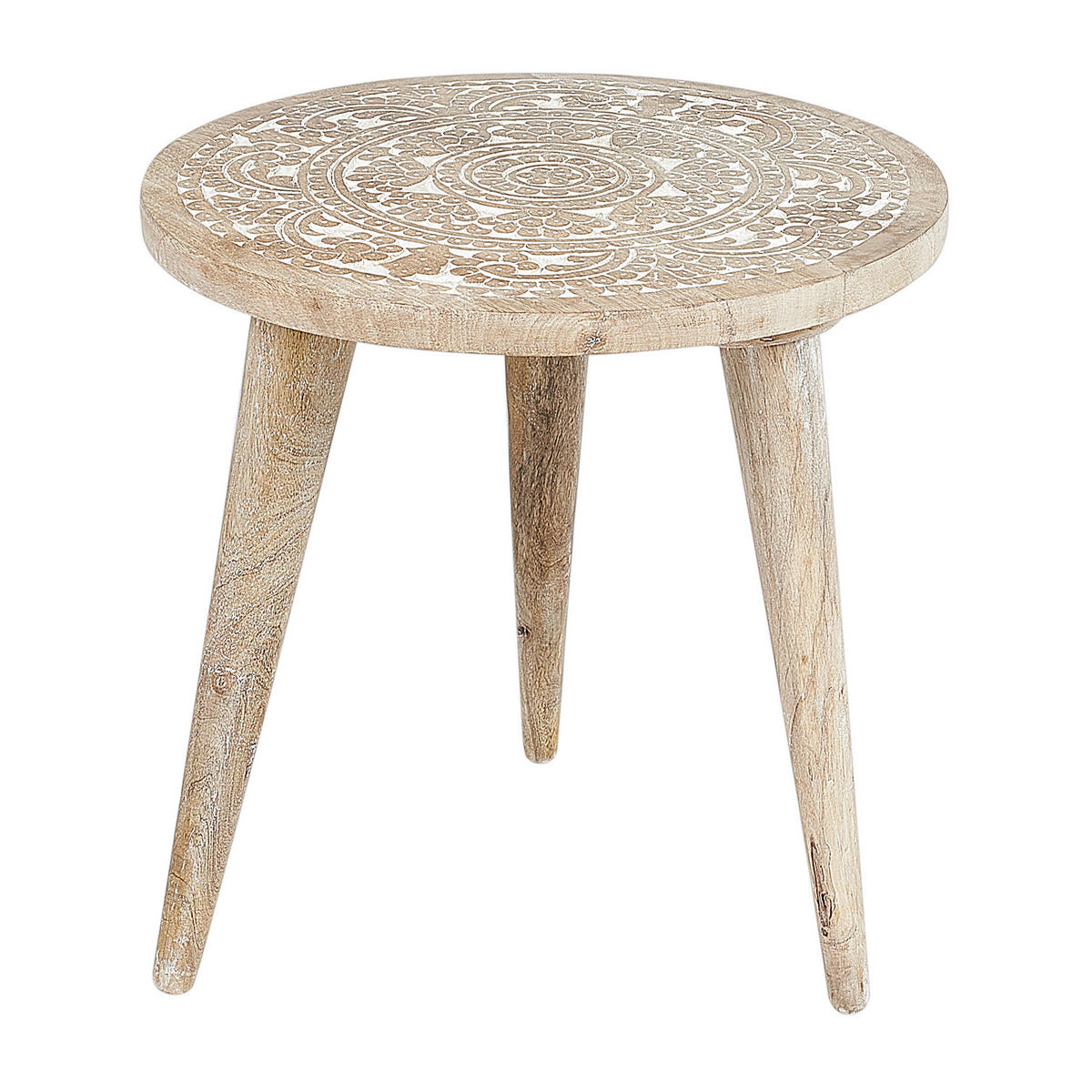 BEISTELLTISCH 2er-Set Rund Holz, Weiß Uday - Hellbraun, Holz (35/35cm) - Beliani