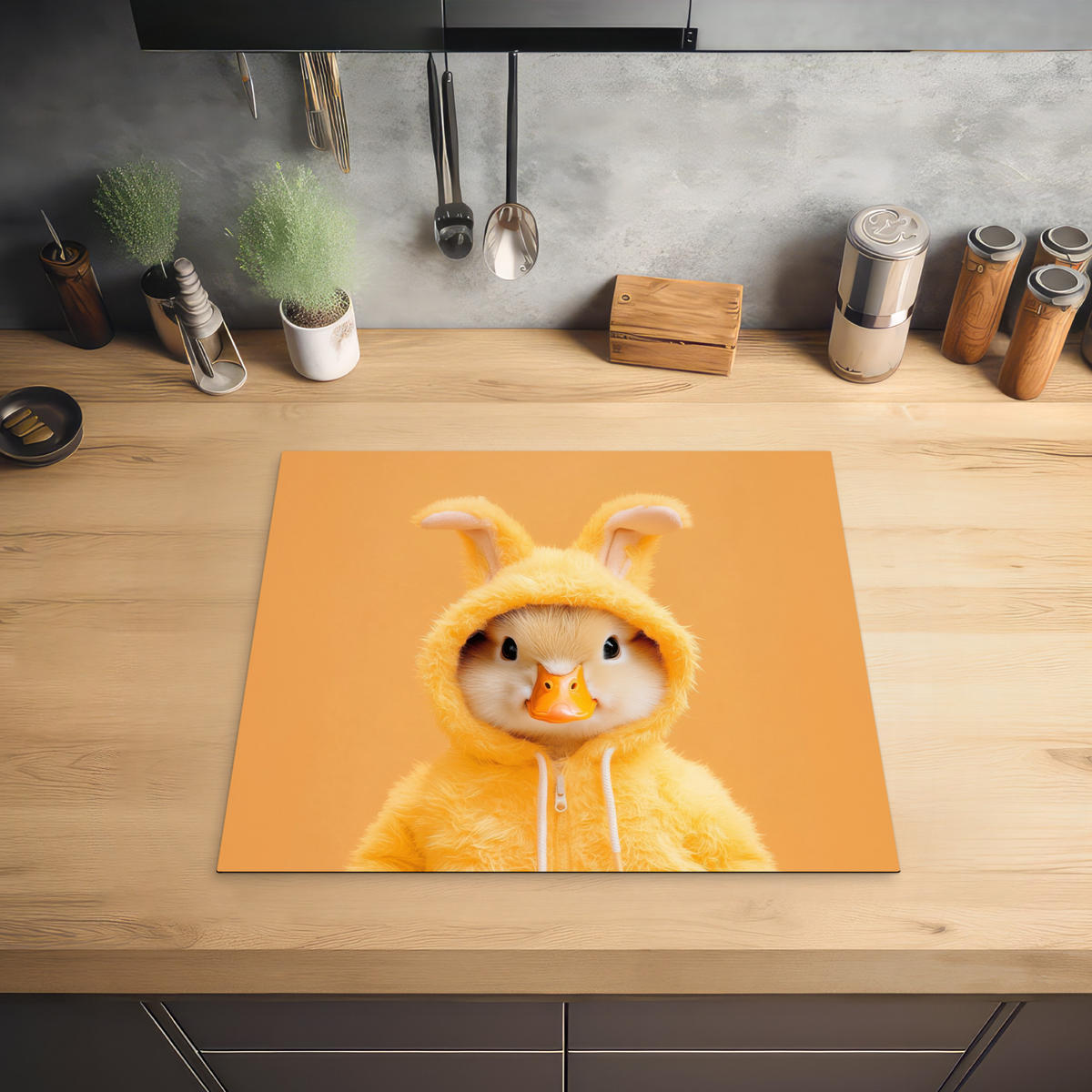 HERDABDECKPLATTE Osterhase - Kostüm - Ente Abdeckung Ceranfeld 57.6x51.6 cm - Gelb, Kunststoff (57.6/51.6/0.2cm) - MuchoWow