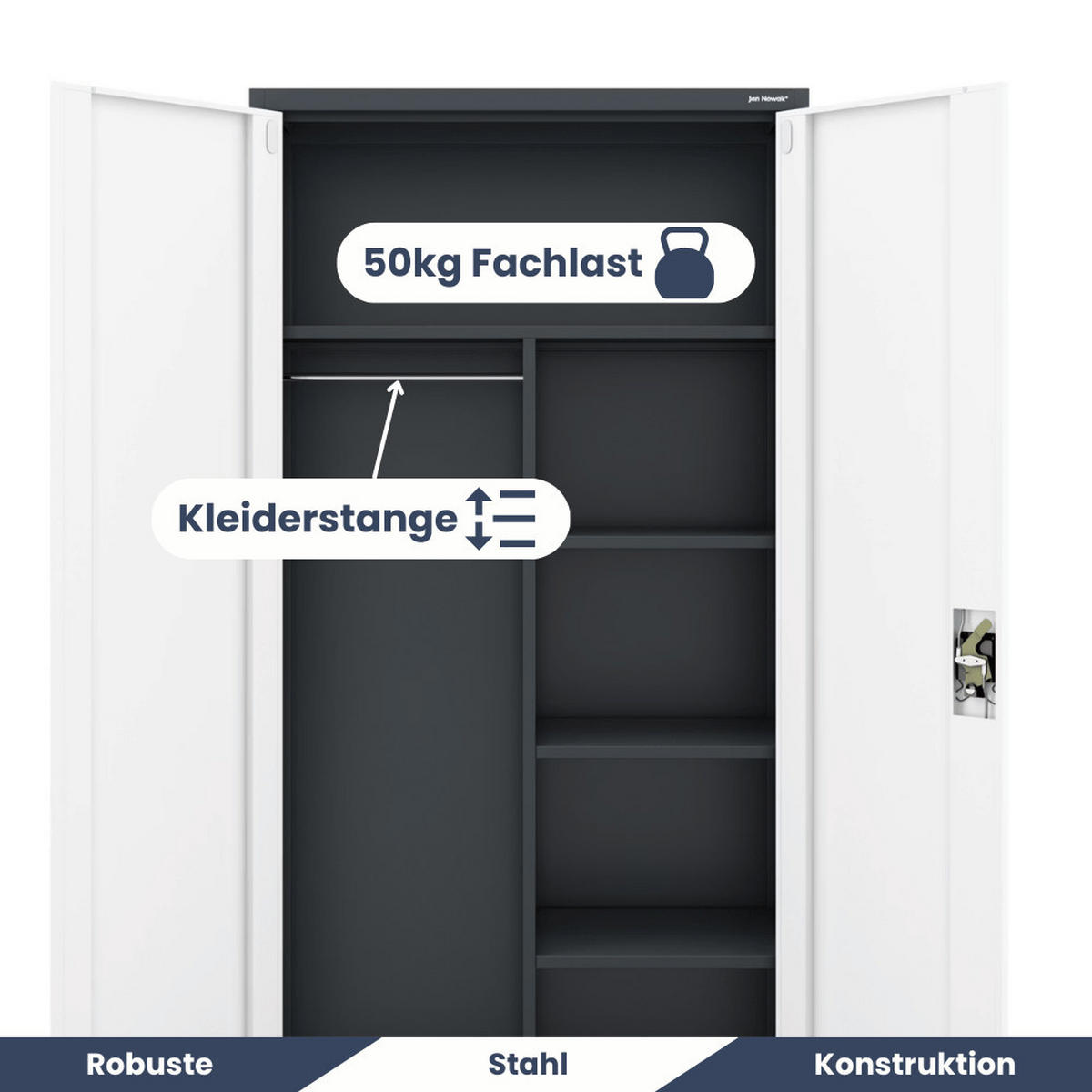 MEHRZWECKSCHRANK Metall abschließbar REKL 185x90x45cm Anthrazit-Weiß - Anthrazit, Metall (90/185/45cm) - DELUKE