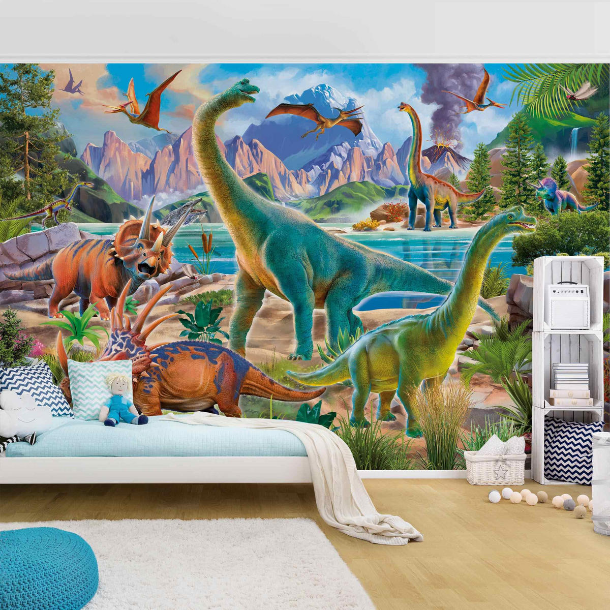 FOTOTAPETE Brachiosaurus und Tricaterops 336/225 cm - Multicolor, Papier (336/225cm) - Bilderwelten