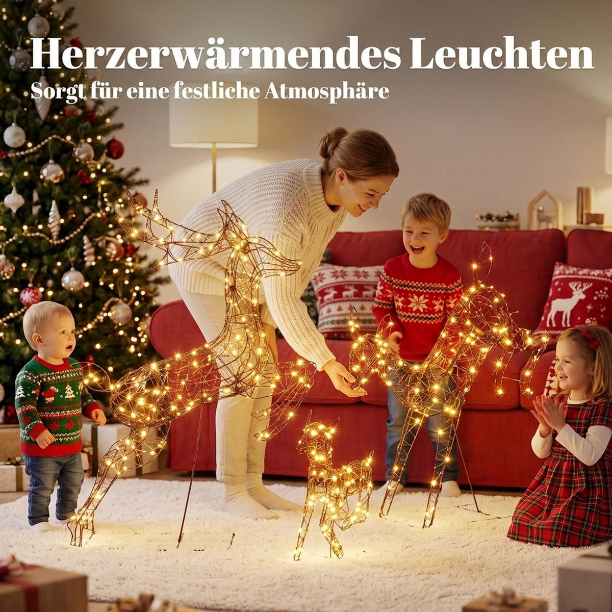 BELEUCHTETE-WEIHNACHTSDEKORATION 3er Set Metall Kunststoff-Rattan Braun - Braun, Metall (25/120/75cm) - Outsunny