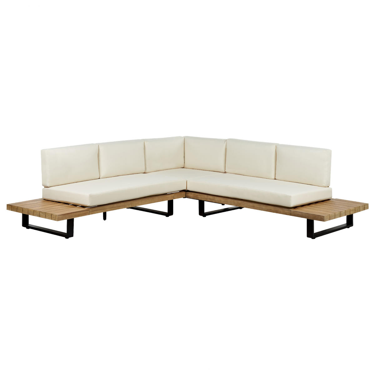 LOUNGE SET 5-Sitzer hellbraun Auflagen cremeweiß Mykonos - Hellbraun/Creme, Holz - Beliani