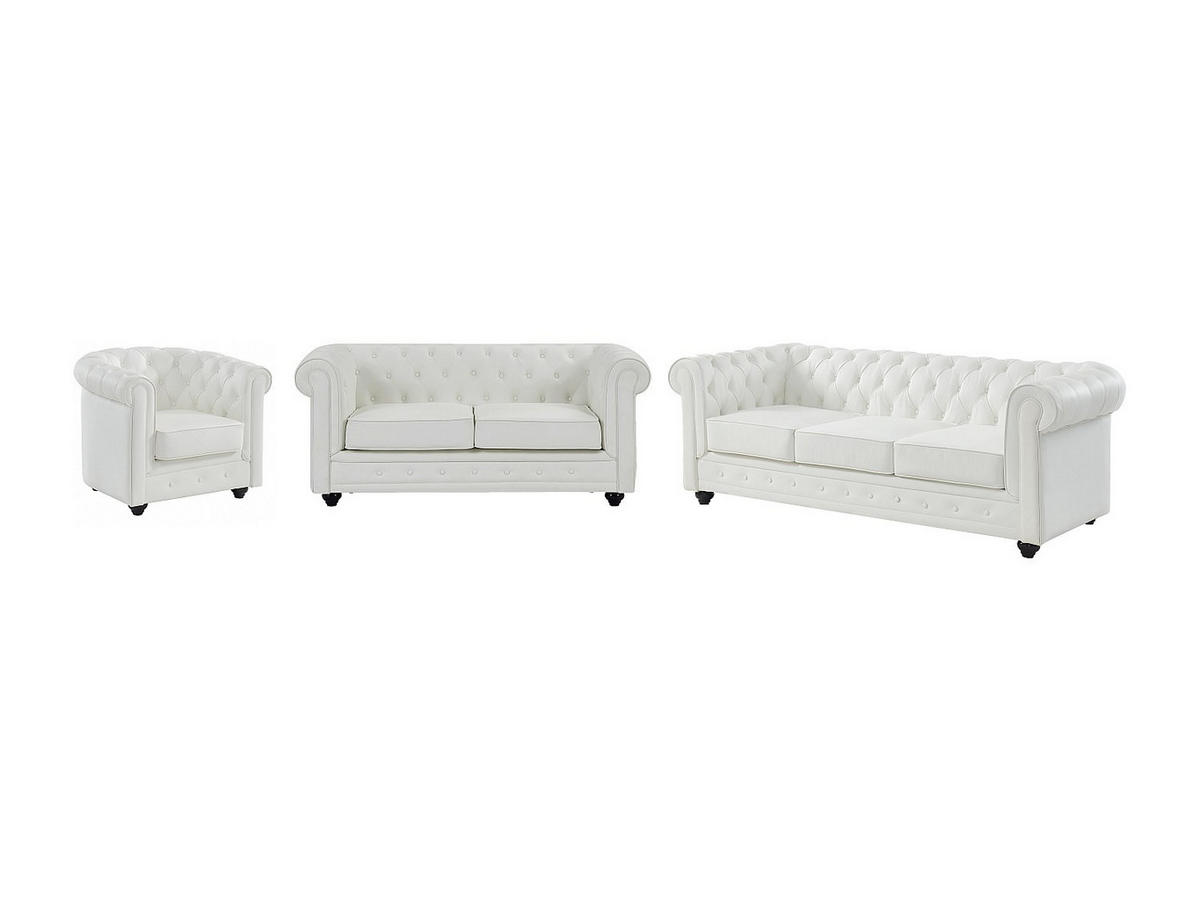 SOFAS 3-Sitzer, 2-Sitzer & Sessel - Kunstleder - Weiß - CHESTERFIELD - Weiß, Leder (205/72/88cm) - Vente-Unique