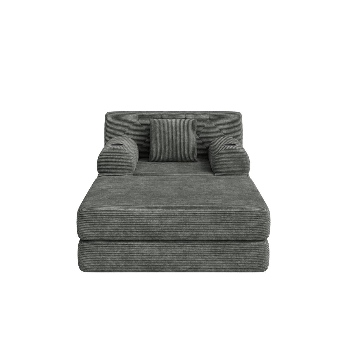 SCHLAFSOFA mit Hocker und Liegefunktion aus Cord in Dunkelgrau - Dunkelgrau, Textil (191/60/162cm) - EVRYAE