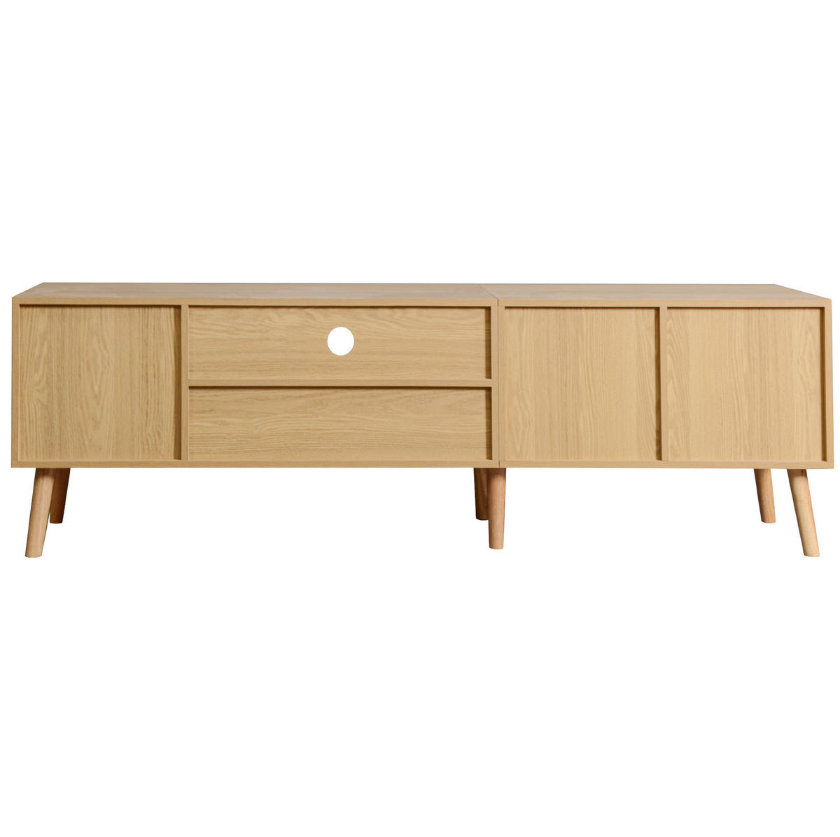 TV-LOWBOARD aus Spanplatte 180x40x54 cm Eiche mit Rattan-Akzenten, 2 Türen und Schublade - Eichefarben, Holzwerkstoff (180/54/40cm) - IVMEU