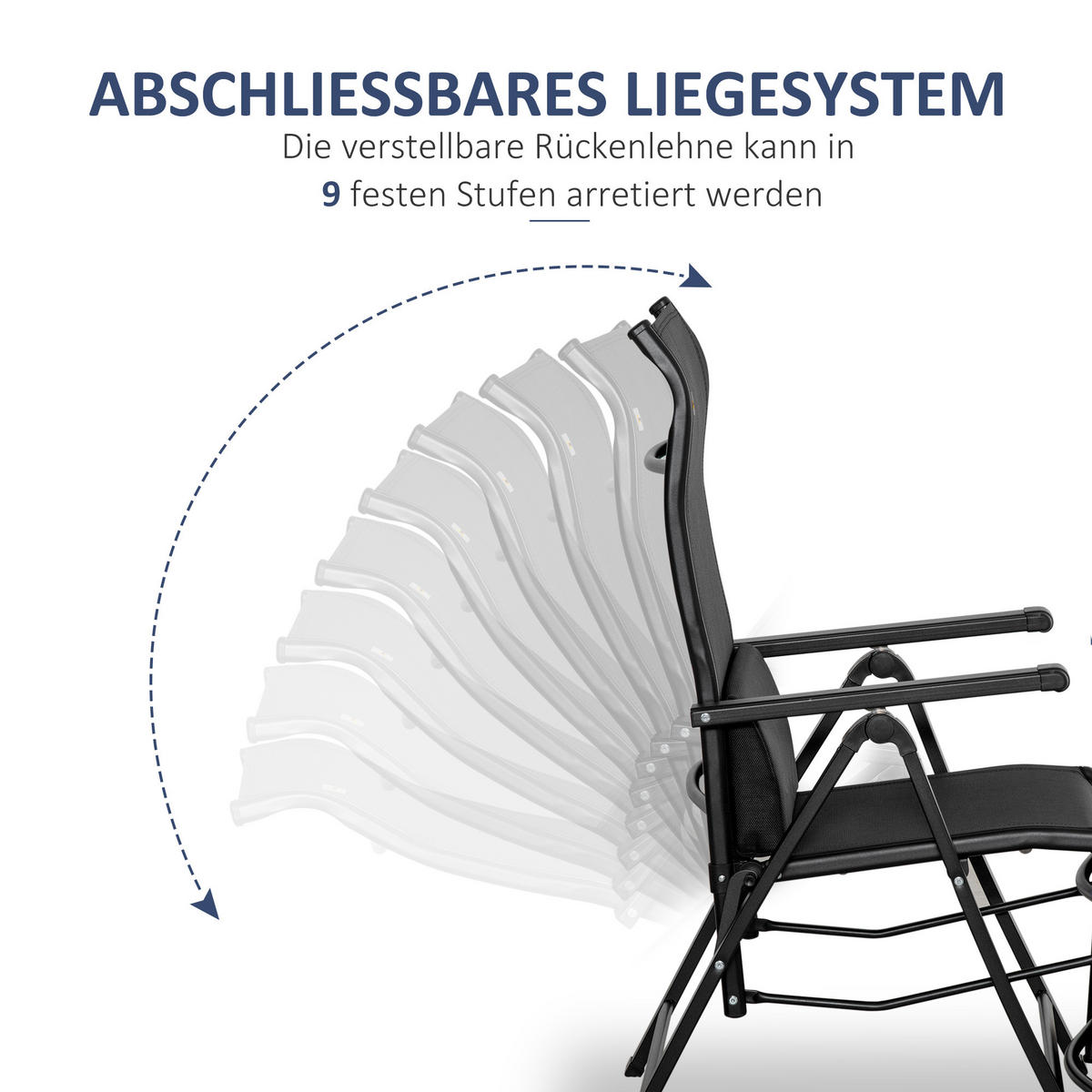 RELAXLIEGE mit verstellbarer Rückenlehne, 195 x 165 x 102 cm, Polyester, Blau - Blau, Kunststoff (66/102/165cm) - Outsunny