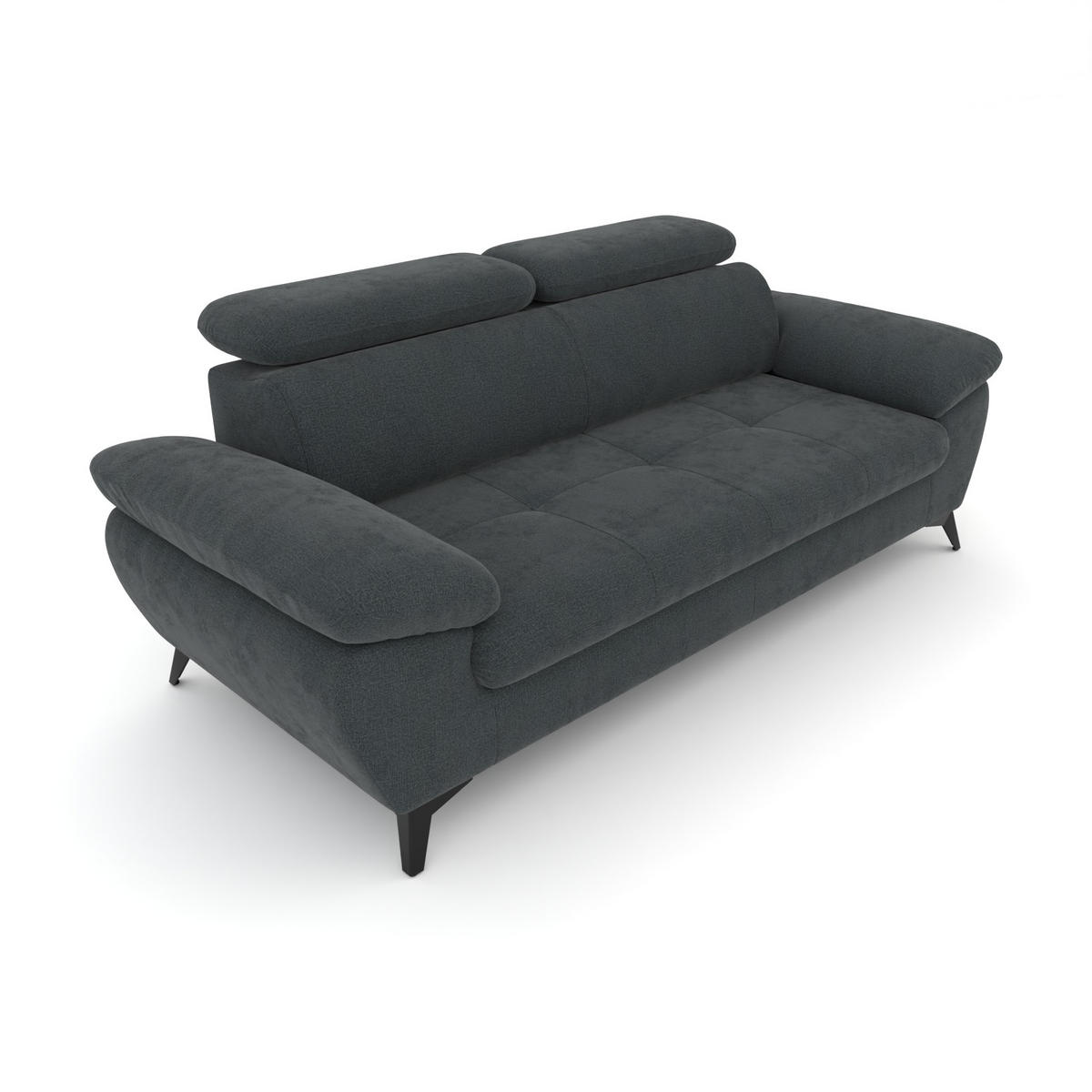 3-SITZER Karlstad Chenille Grau verstell. Kopfstützen B 215 cm - Anthrazit, Kunststoff/Textil (215/84/100cm) - foamnova