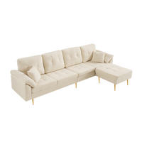 ECKSOFA 4-Sitzer Cord mit flexiblem Hocker, DE-42943, Cremeweiß - Creme, Metall (250/70cm) - ComfortXL
