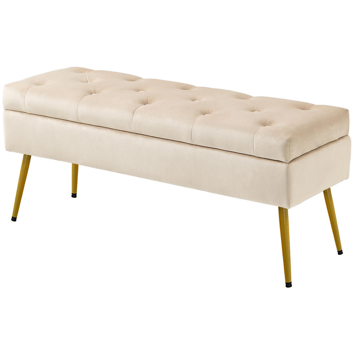 TRUHENBANK DE-07134 Samtoptik, getuftet, Metallrahmen Beige - Beige, Holz/Textil (35/43/102cm) - ComfortXL