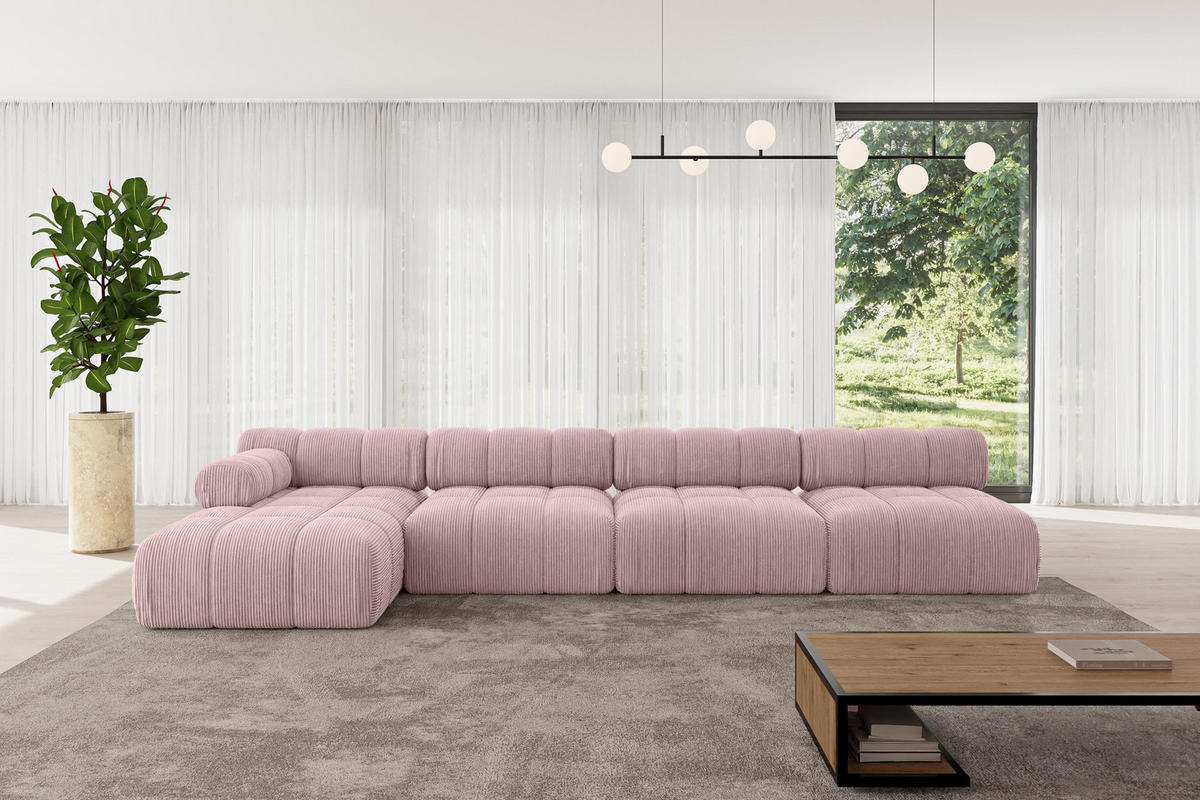 ECKSOFA modulares Sofa Razon-L3 - 380x160x70 cm Rosa Cord - Rosa, Holzwerkstoff/Textil (380/160cm) - ALTDECOR