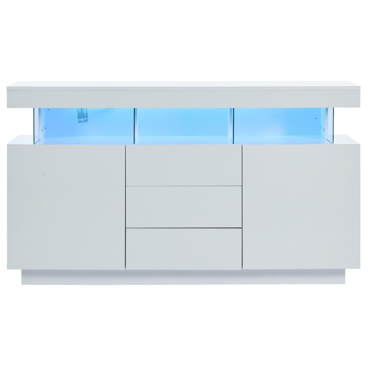 SIDEBOARD 140/35/80 cm z dřevotřísky bílá, s LED osvětlením a 3 zásuvkami - bílá, kompozitní dřevo (140/80/35cm) - Modenvie