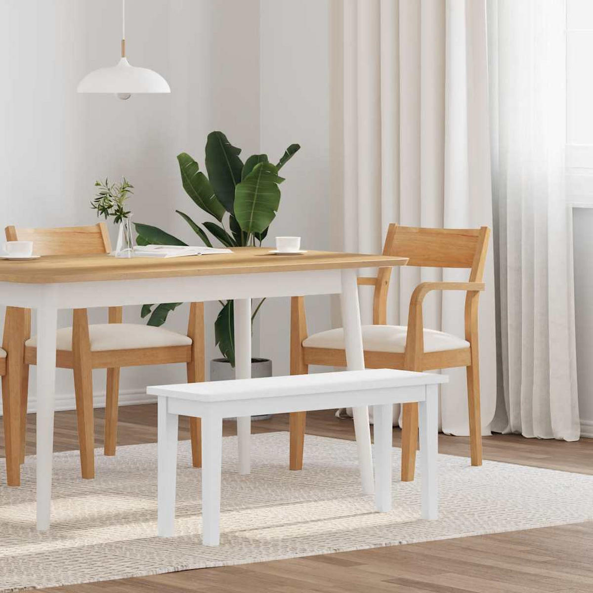 BANK 90 Cm Weiss Massivholz Gummibaum - Weiß, Naturmaterialen (30/45/90cm) - vidaXL