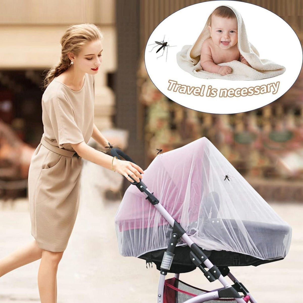MOSKITONETZ Kinderwagen Universal Insektenschutz Weiß - Weiß, Textil