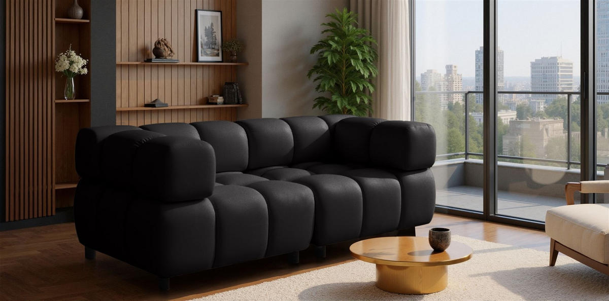 SOFA 2-sitzer Flow - Schwarz, Holzwerkstoff/Textil (192/71/96cm) - Fun Möbel