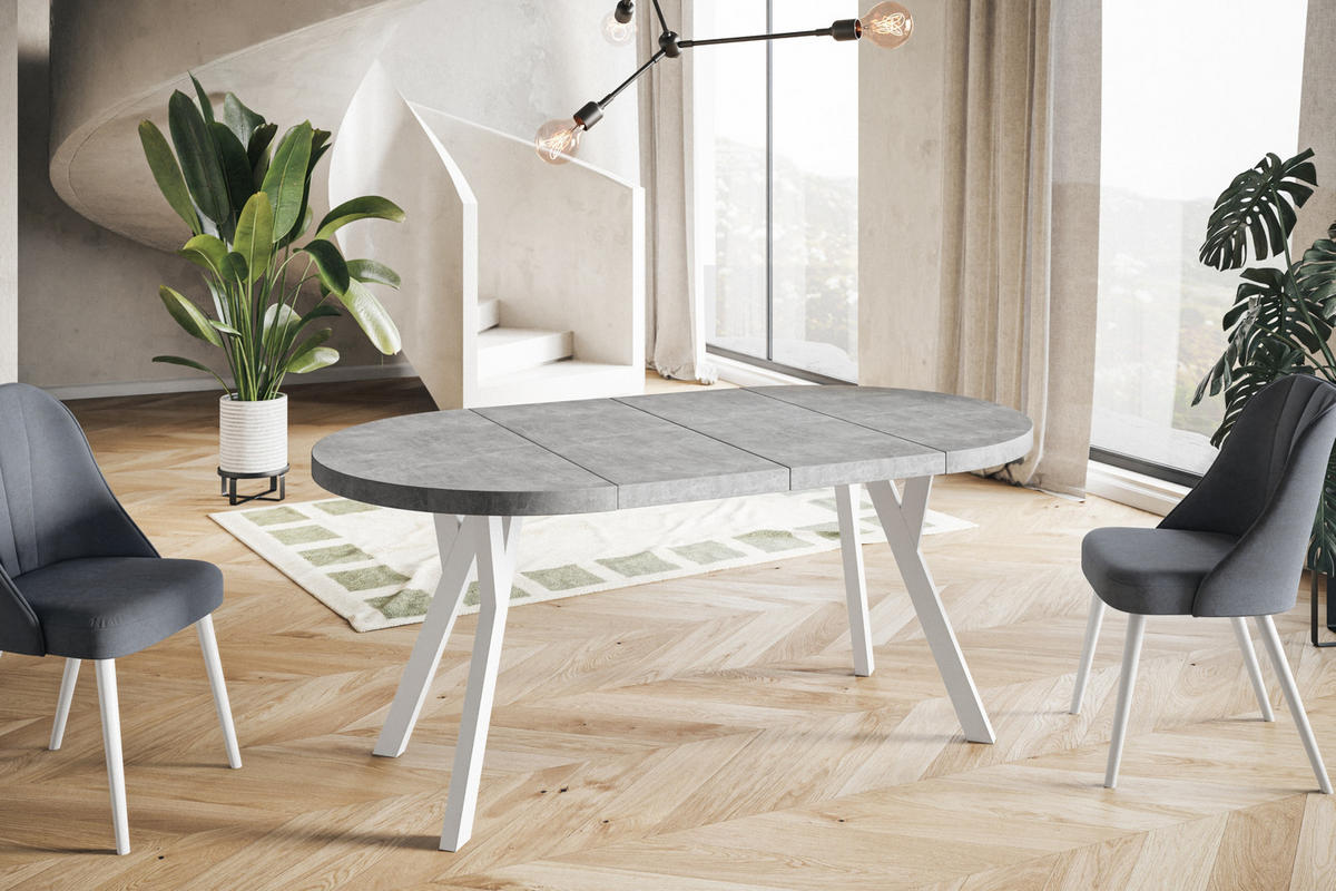 ESSZIMMERTISCH OVO, ausziehbarer Tisch 120 cm bis 220 cm, Farbe: Graphit, mit Holzbeinen in Farbe Weiß - Weiß/Grau, Holzwerkstoff (120/120/77cm) - Alpi-Möbel