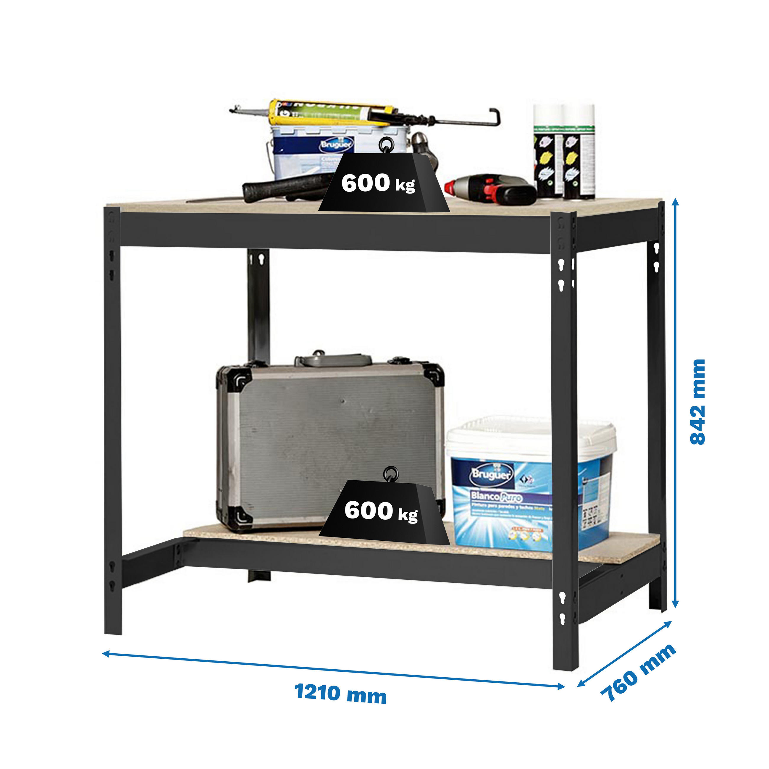 WERKBANK BUFFALO | HxBxT 84x120x76cm | Traglast 600kg | Anthrazit - Anthrazit, Holz (120/84/76cm) - PROREGAL