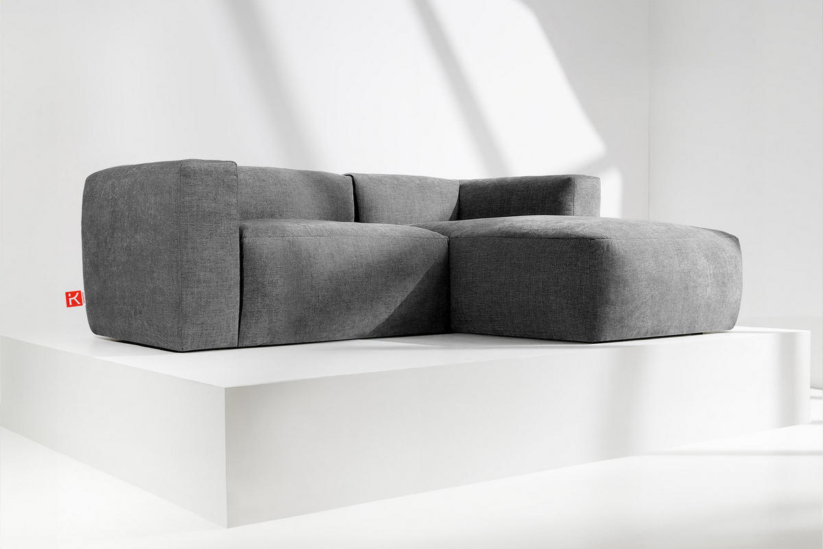 ECKMODULSOFA-RECHTS BUFFO 3/4 Sitzer mit extrem weicher Sitzfläche, Gewebestoff, aschfahl - Grau, Textil (237/180cm) - KONSIMO®