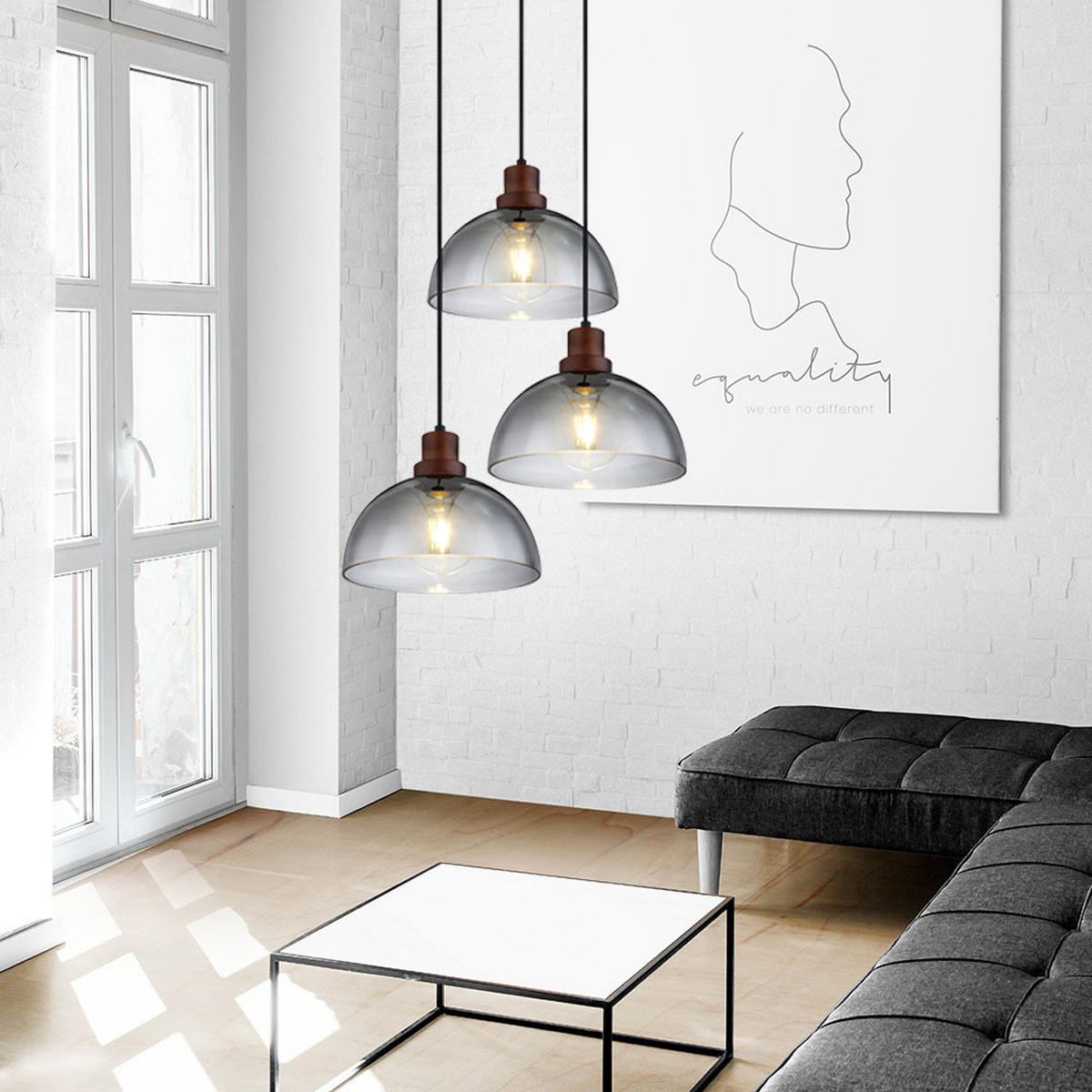 HÄNGELEUCHTE Metall Glas Grau Rauchoptik - Grau, Glas (47/47/150cm)