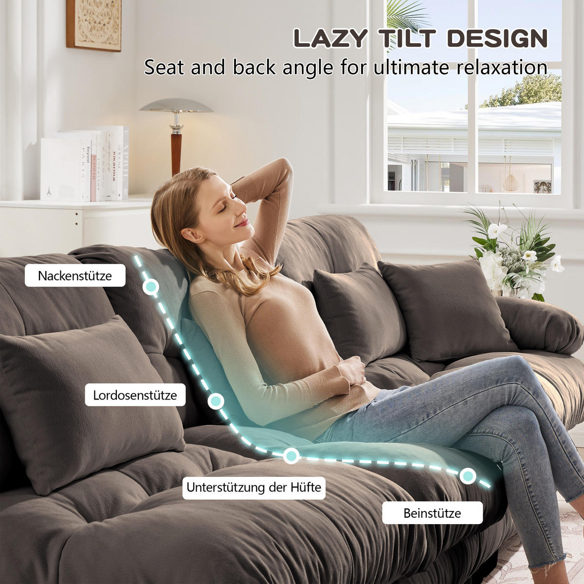 2-SITZER SOFA Chenille Braun mit Ottomans und Kissen - Braun, Textil (220/81/145cm) - WISHDOR