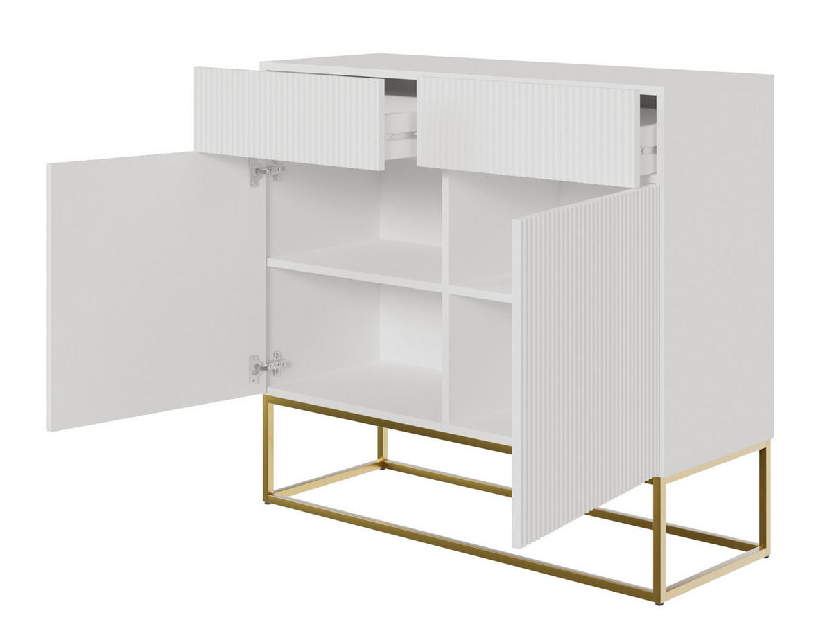 KOMMODE Veldio Weiß mit goldenem Metallgestell 100 cm - Goldfarben/Weiß, Holzwerkstoff/Metall (100/90/38cm) - Selsey