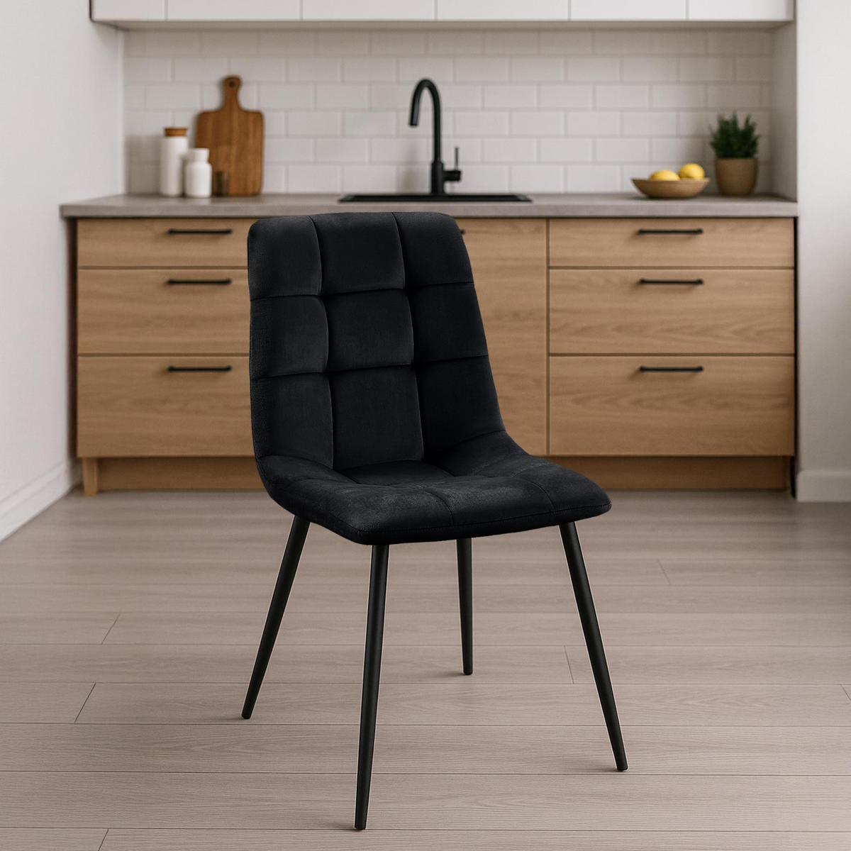 STUHL Samt Schwarz - Schwarz, Textil/Metall (45/84/55cm) - CLP