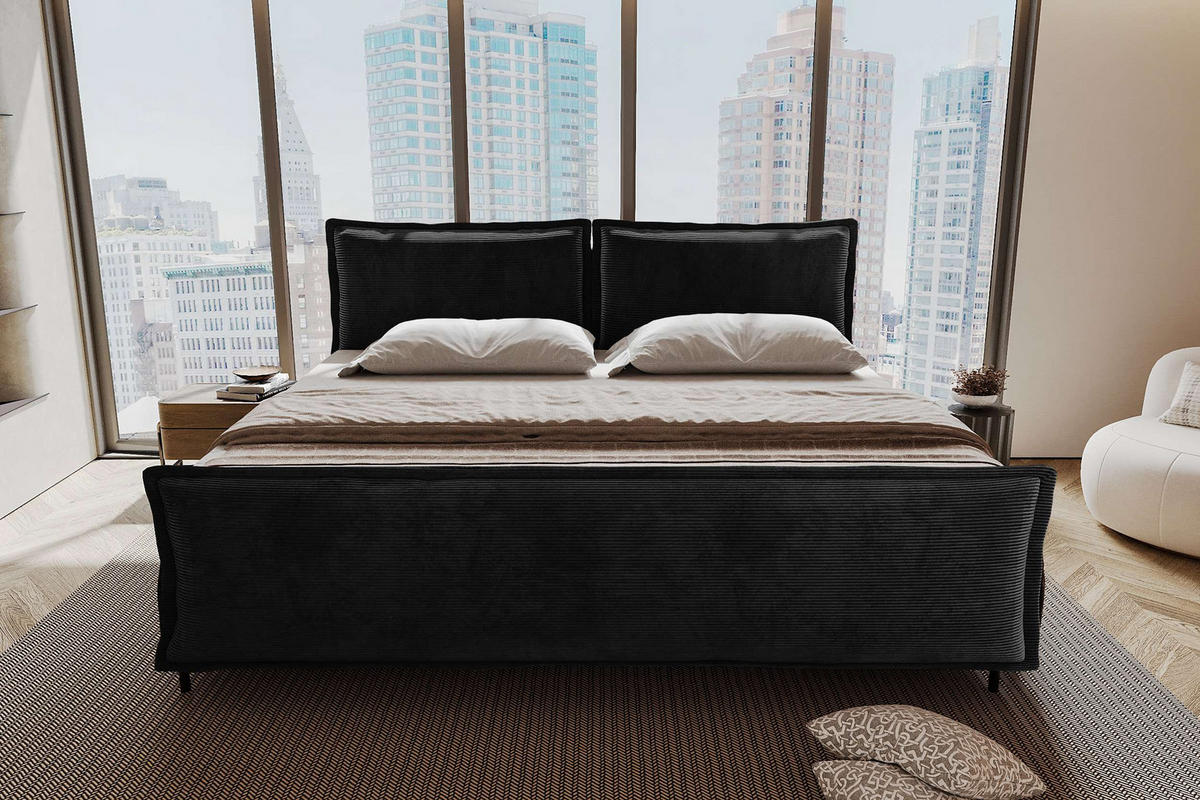 FAMILIENBETT BOXSPRINGBETT VERO PLUS Cordstoff Schwarz 240/200 cm - Schwarz, Holzwerkstoff/Textil (240/200cm) - 99rooms