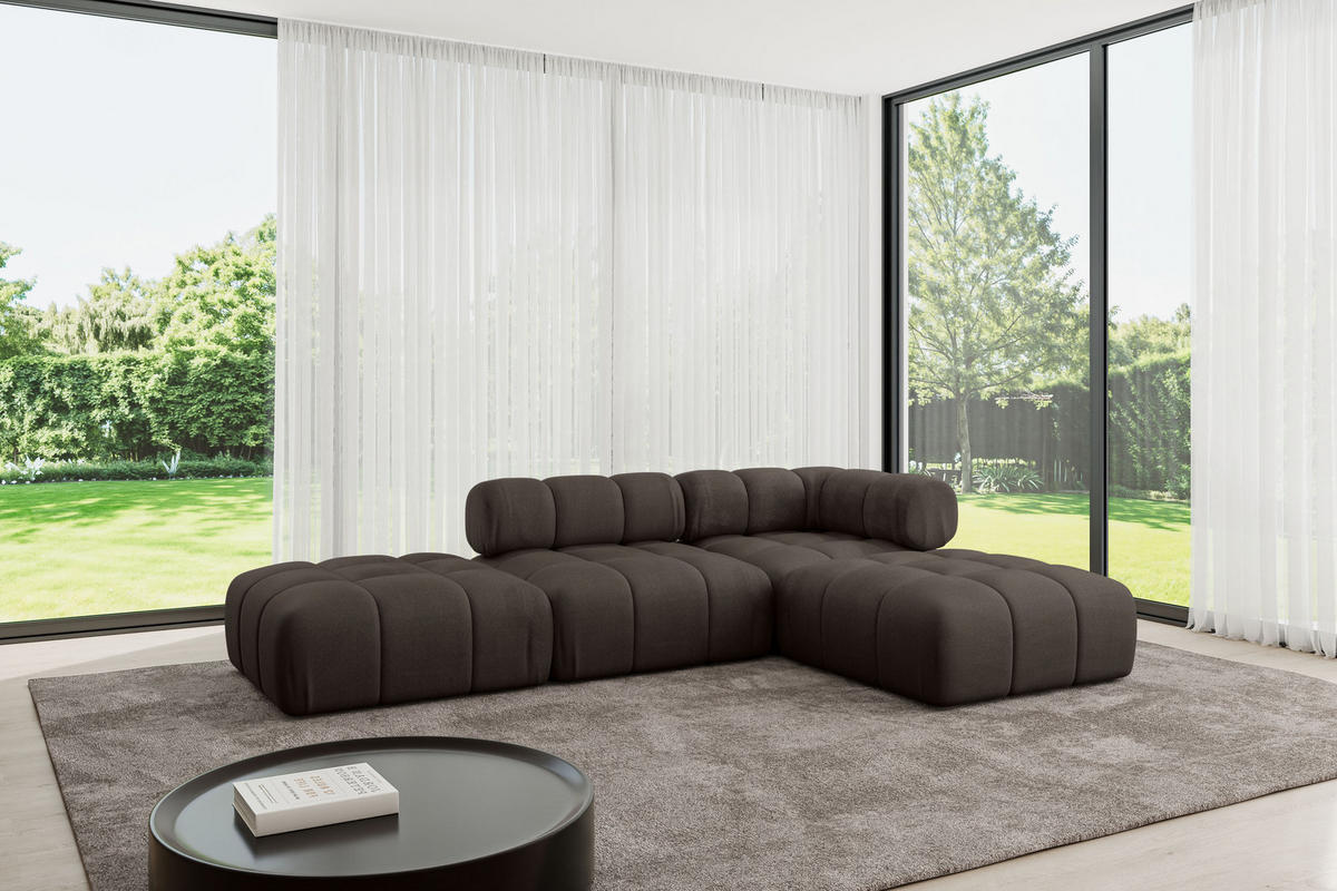 ECKSOFA modulares Sofa Kerru-L1 - 285x190x70 cm Braun Velours - Braun, Holzwerkstoff/Textil (285/190cm) - ALTDECOR
