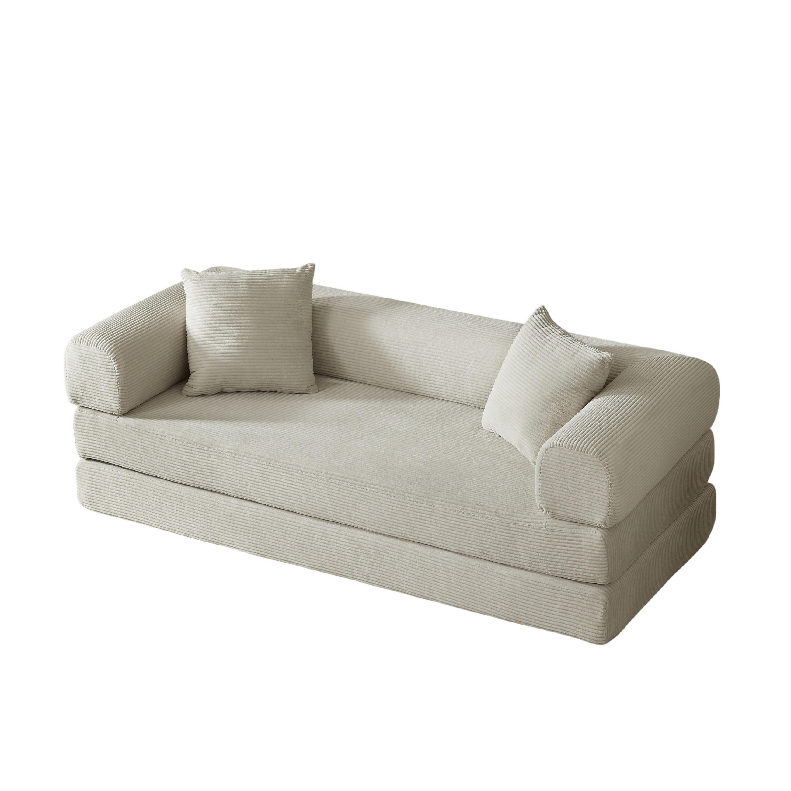 SCHLAFSOFA DE-34902 Tatami-Stil mit Bettfunktion Beige - Beige, Textil (89/59/195cm) - ComfortXL