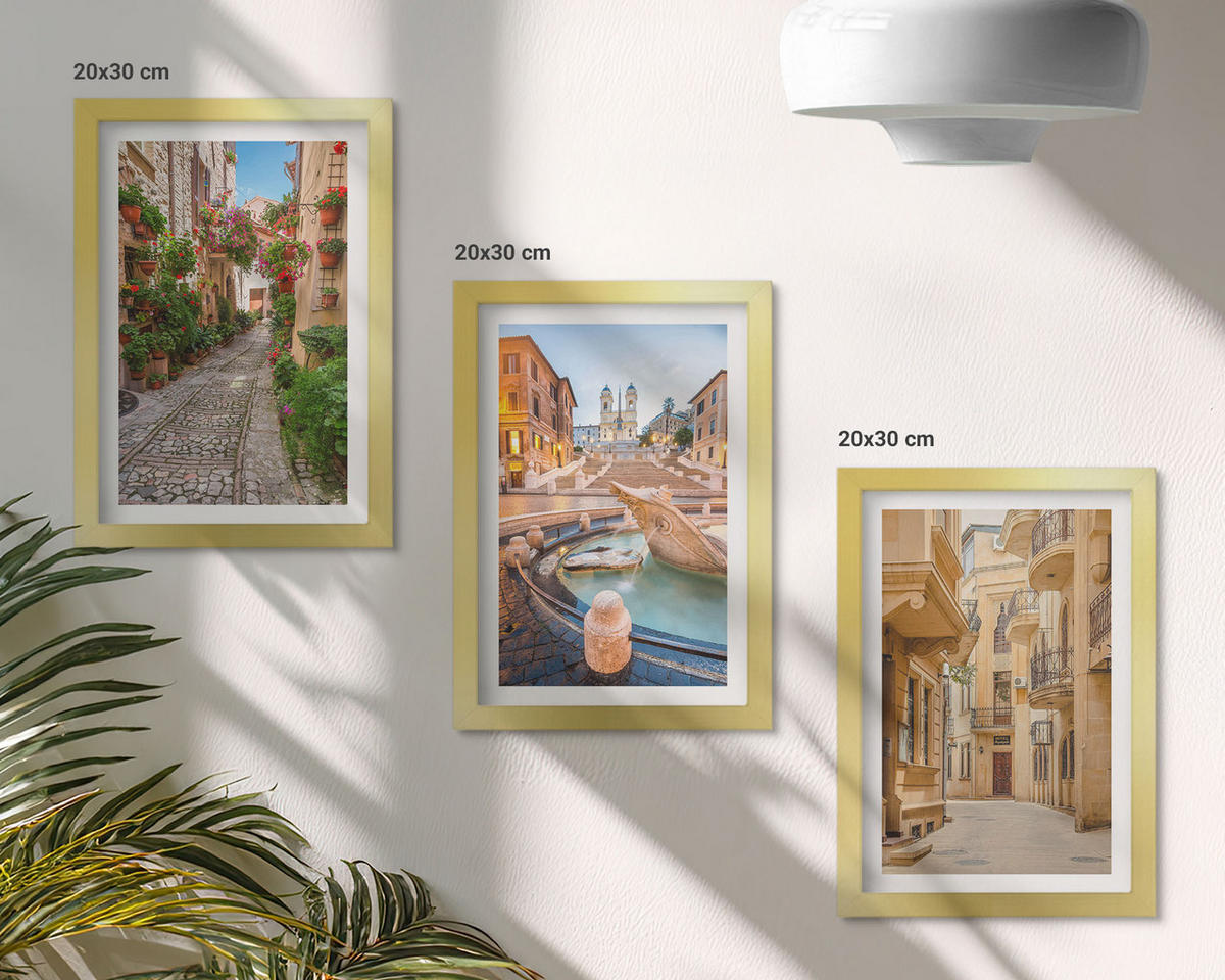 BILDER SET 3er Set - 20x30 cm Goldrahmen - Die bezaubernden Straßen des Brunnens - Goldfarben, Kunststoff (20/30cm) - TULUP