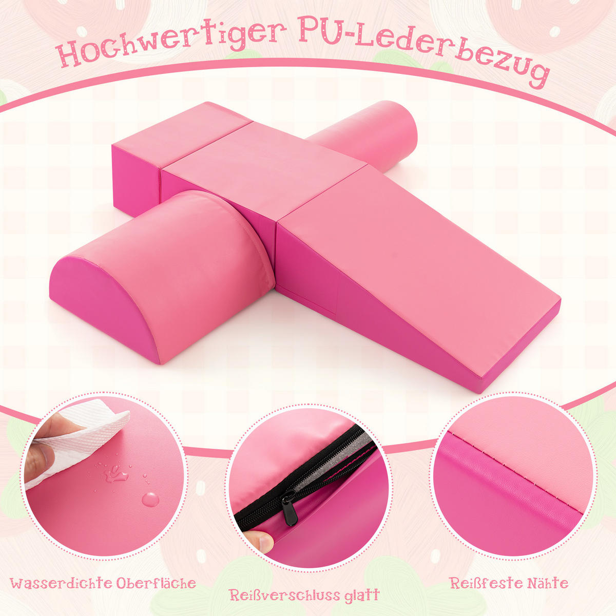 SOFTBAUSTEINE Rosa (5-teilig) - Pink, Leder (40/20/40cm) - COSTWAY