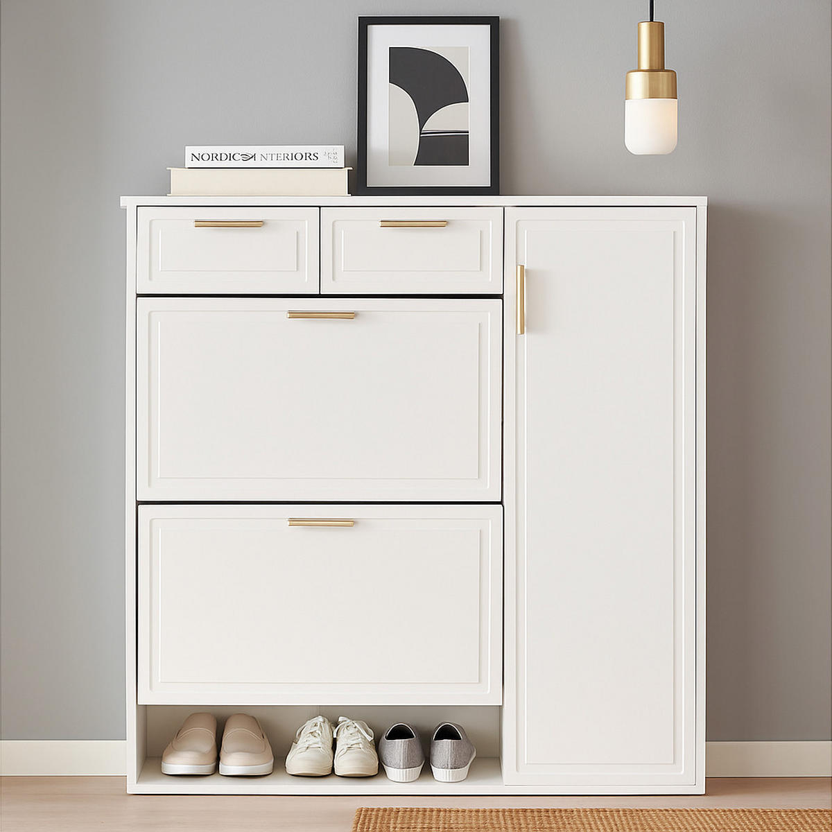 SCHUHSCHRANK mit verstellbaren Regalen und Schubladen, Weiß - Weiß, Holzwerkstoff (24/107/95cm) - Urban Meuble