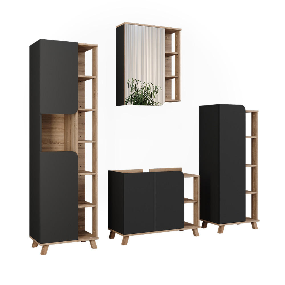 BADMÖBEL-SET Karen Sonoma/Anthrazit 4 Teile - Anthrazit, Holzwerkstoff (80/65/35cm) - Vicco