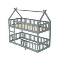 ETAGENBETT 90/200 cm in Grau mit Treppe und Tür Massivholz Loft-Design - Grau, Holz/Metall (90/200cm) - STILVORA