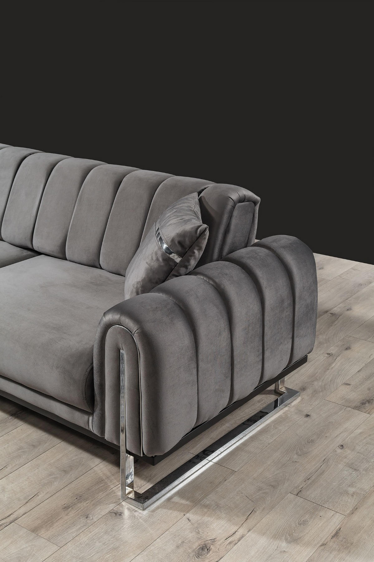 3 Sitzer SOFA Wave Samt Dunkelgrau - Dunkelgrau, Textil/Metall (225/78/95cm) - Villa Möbel