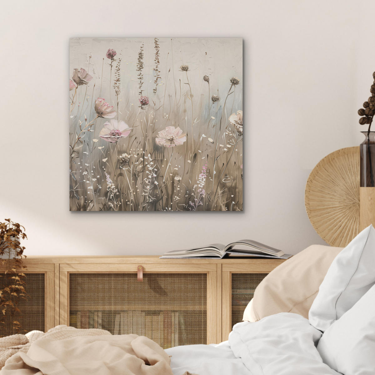 AKUSTIKBILD Blumen - Rosa - Modern - Beige Wandbilder 60x60 cm - Beige, Kunststoff (60/60/0.9cm) - MuchoWow