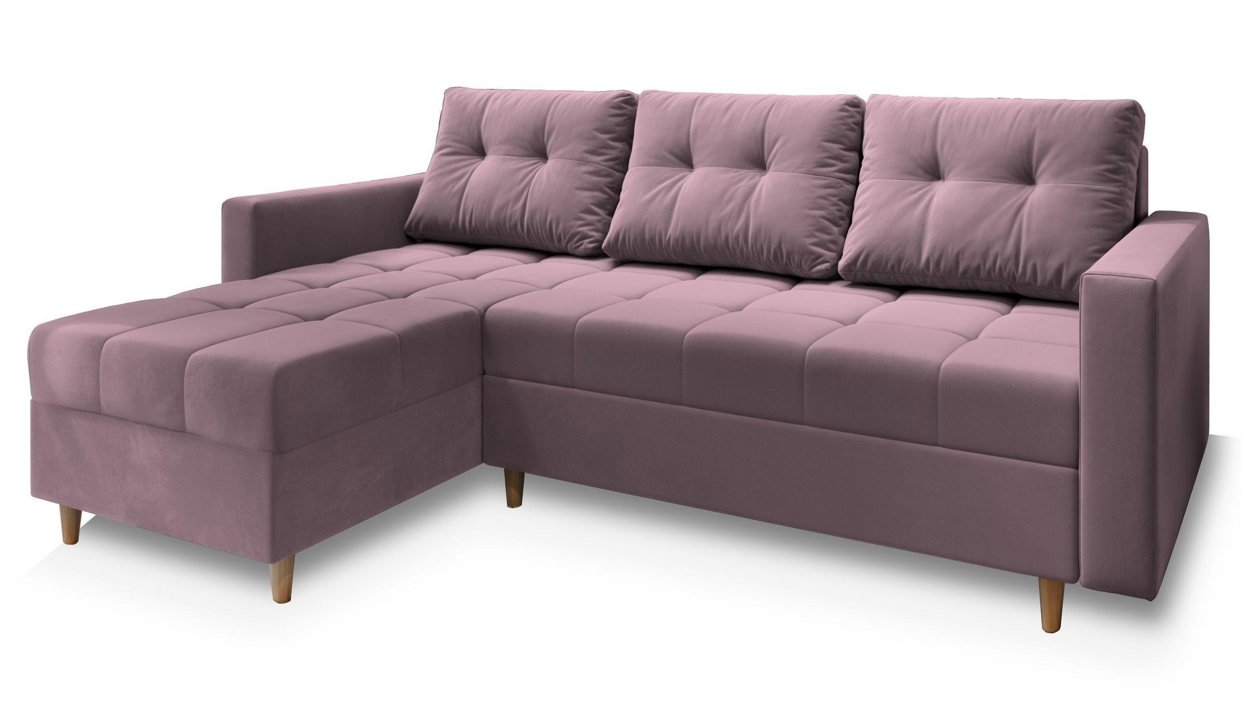 ROHOVÁ SEDAČKA MILO starorůžová - starorůžová/hnědá, dřevo/textil (220/140cm) - MASSENO