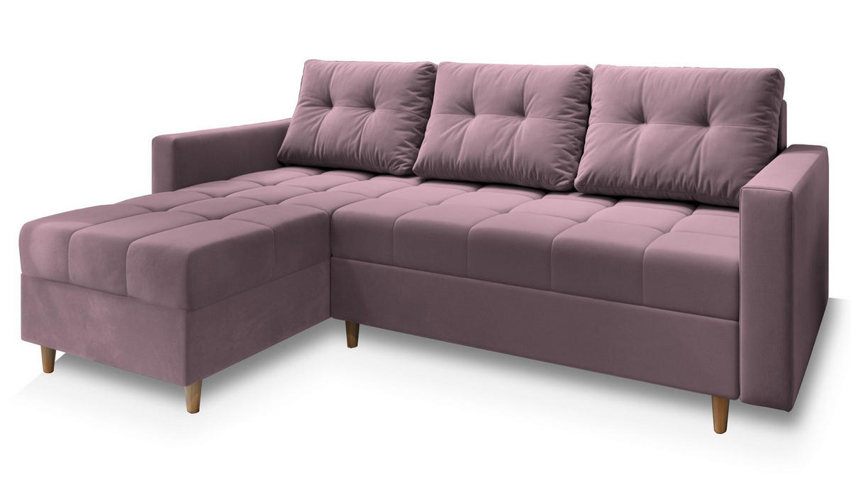 ROHOVÁ SEDAČKA MILO starorůžová - starorůžová/hnědá, dřevo/textil (220/140cm) - MASSENO