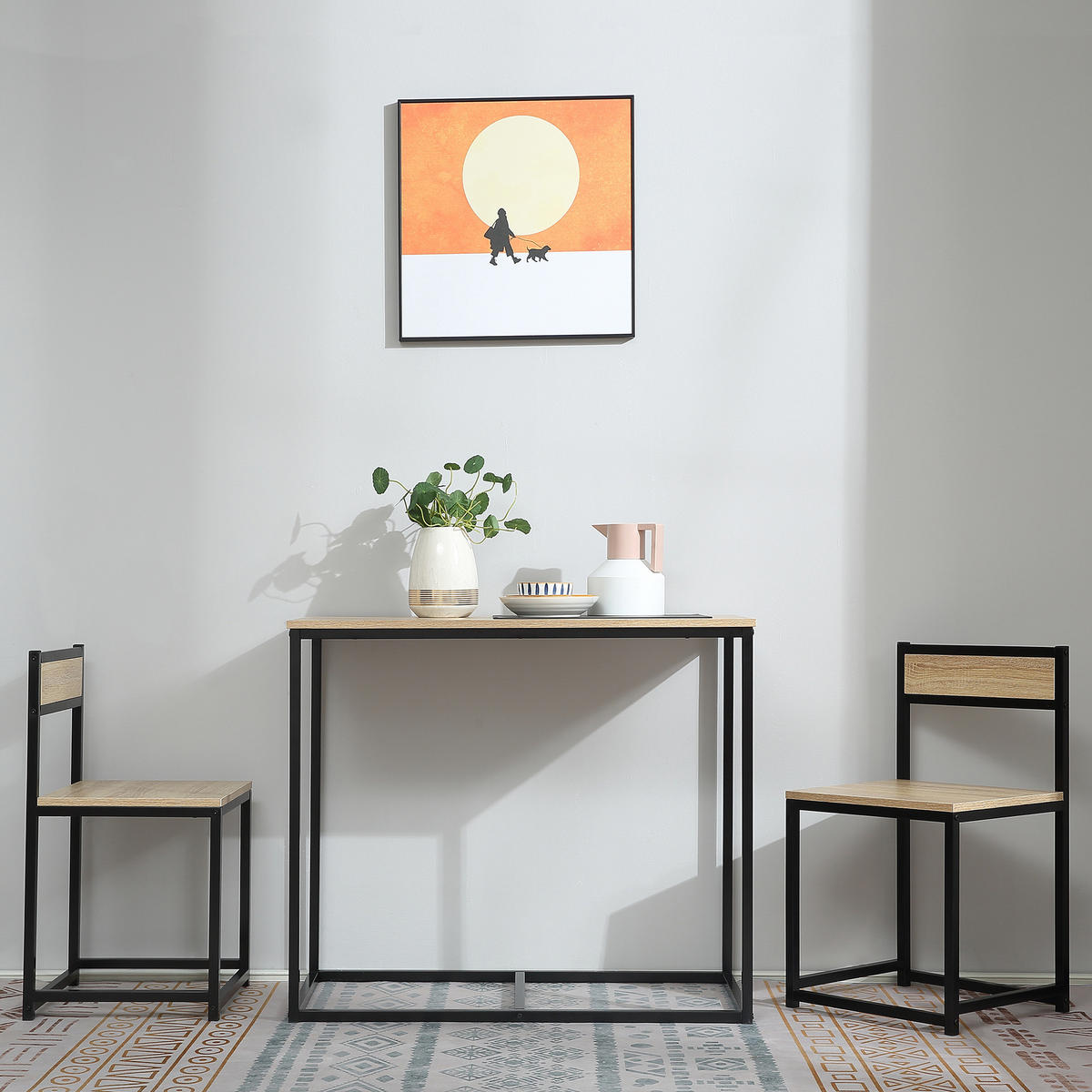 ESSTISCH mit 2 Stühlen, 3er-Set Essgruppe, Küchentisch-Set für 2 Personen, Eiche - Eichefarben, Metall (47/76/90cm) - HOMCOM