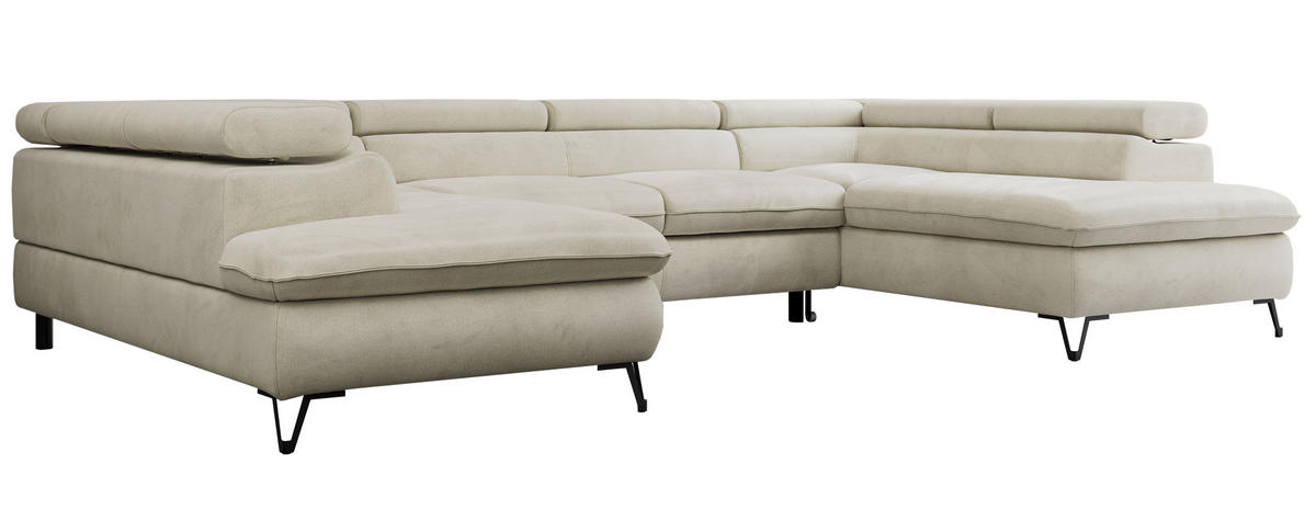 WOHNLANDSCHAFT PETER U Velvet Beige - Beige/Schwarz, Textil/Metall (346/76/208cm) - MKS