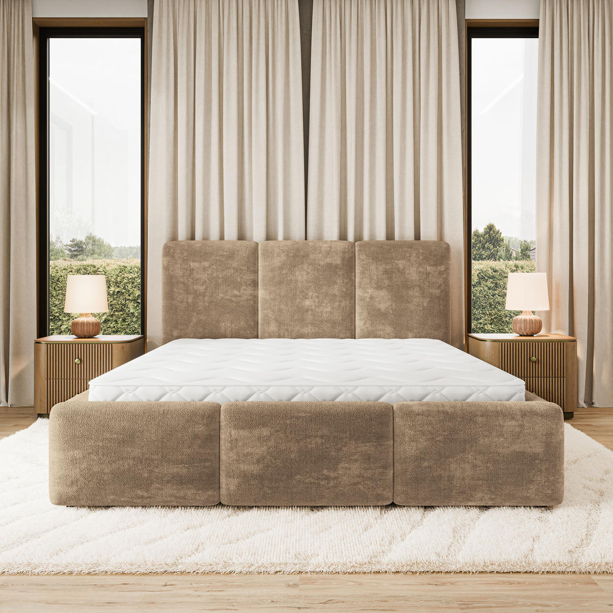 POLSTERBETT MORENA LM 160x200 cm mit Bettkästen - Beige - Beige, Holz (160/200cm) - MASSENO